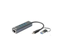 Hub USB D-Link - DUB-2332 - 3 porte USB 3.2 - Gigabit Ethernet - Auto-alimentato - Grigio
