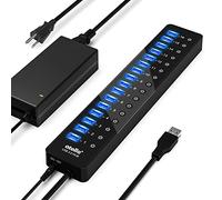 Hub USB di alimentazione 3.0, atolla splitter USB a 16 porte con adattatore di alimentazione da 12 V/6 A e singoli interruttori, trasferimento dati ad alta velocità per laptop, PC,