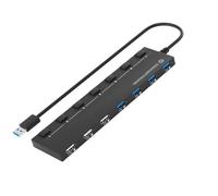 Hub USB - hub con 4 porte 3.0 e 3 porte 2.0, include interruttori per controllare il flusso di energia e facilitare la connessione.
