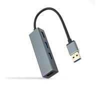 HUB USB - Hub con 4 porte USB 3.0, connessione USB-A/M, cavo da 10 cm, colore grigio, ideale per l'espansione dei dispositivi.