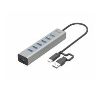 I-Tec Hub USB-C Metal 7 porte con ricarica rapida BC 1.2 – 7× USB-A 3.2 Gen1, cavo da 30 cm
