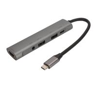 Hub USB in lega di alluminio con jack audio, supporta il trasferimento dati ad alta velocità e la dissipazione del calore, progettato per la