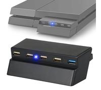 Hub USB PS4 Slim illuminato a LED, il tuo compagno di gioco ideale con conferma istantanea dell'alimentazione.