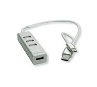 ROLINE USB 2.0 Notebook Hub 4-Port Typ A + USB-C Anschlusskabel