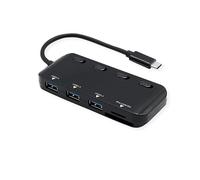 ROLINE USB 3.2 Gen 1 Hub, cavo di collegamento tipo C, con lettore Card, commutabile singolarmente, nero