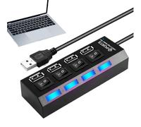 Hub USB - Splitter USB, distributore USB - Distributore multi-porta portatile per PC e laptop, con design antiscivolo e interruttori individuali, ideale per casa, ufficio, studio, viaggi e aule - nero