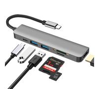 DEMKICO Hub USB tipo C, 6 in 1 Adattatore Multiporta con HDMI 4K, lettore di schede SD/TF, porta USB 3.0 e 2.0, PD 100W, compatibile con MacBook Pro/MacBook Air/Dell XPS e altro ancora