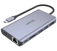 uHUB S7 + Hub Ethernet 7 in 1 USB-C con Dual Monitor, 100 W di potenza e lettore di schede D1056A / USB SuperSpeed 3.1 Gen1 / 4K @ 30Hz UHD HDMI & DisplayPort/Gigabit Ethernet