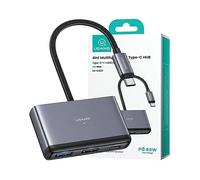 Adattatore HUB 4 in 1 per USAMS 2xUSB 2.0/3.0 USB-C Grigio