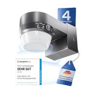 HUBER Motion 100 Rilevatore di movimento a infrarossi a 360° con 4 sensori e lente Fresnel, sensore di movimento IP65, adatto a LED, con protezione anti-strisciamento e limitazione dell'area,