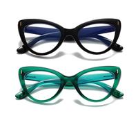Hubeye 2 Paia Occhiali da lettura Donna con Occhi di Gatto Montatura Grande alla Moda Cat-Eye Occhiali Anti-blu con la Borsa in tessuto 2.00