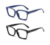 Hubeye 2 Paia Occhiali da lettura per Donna e Uomo Quadrata Montatura Grande con la Cerniere a molla Occhiali Anti luce blu 2.50