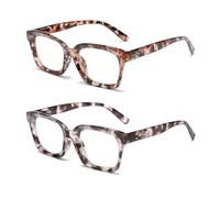 Hubeye 2 Paia Occhiali da lettura per Donna e Uomo Quadrata Montatura Grande con la Cerniere a molla Occhiali Anti luce blu 2.50