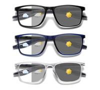 Hubeye 3 Paia Occhiali da lettura Fotocromatici da Sole Occhiali da Uomo e Donna Sportivo TR90 Ultraleggero Flessibile con la Cerniera a molla Occhiali anti luce blu 3.50
