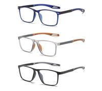 Hubeye 3 Paia Occhiali da lettura Sportivo da Uomo e Donna Lettore TR90 Ultraleggero Quadrato Confortevole Flessibile Occhiali Anti luce blu 2.50
