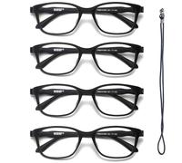 Hubeye 4 Paia Occhiali da Lettura Rotonda Montatura Nera Materiale TR90 Ultraleggero Moderni Occhiali Anti Luce Blu per Uomo e Donna 1.00