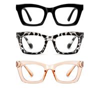 Hubeye 5 paia di occhiali da lettura in stile Oprah, quadrati, per bloccare la luce blu, per computer, con astuccio in pelle, da uomo e da donna, 50 mm