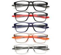 Hubeye 5 Paia Occhiali da lettura Sportivo da Uomo e Donna Lettore Ultraleggero Quadrato Confortevole Flessibile Occhiali Anti luce blu 1.00