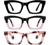 Hubeye Occhiali da lettura da Donna Retrò alla Moda con la Cerniera a molla Occhiali Anti Luce Blu (Nero+Nero Ros Tartaruga Rosa, 0.00)