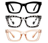 Hubeye Occhiali da lettura da Donna Retrò alla Moda con la Cerniera a molla Occhiali Anti Luce Blu (Nero+Punto Leopardo+Champagne, 1.00)
