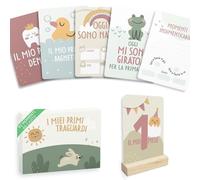 HuBorns - 46 Carte di Complimese Neonato per Ricordare i Momenti Speciali, Milestone Baby Cards con un Design Bellissimo per Tracciare le Tappe Importanti, Regalo Nascita Bimba e Bimbo (Italiano)