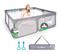 HuBorns - Box Bambini 120x120 cm con Vista a 360 Gradi, Box Recinto Per Bambini con Rete Traspirante e 2 Anelli Inclusi, Recinto Neonato Antiscivolo con Certificato CE, Playpen Sicuro e Resistente
