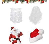 Hudiepan 3 Pezzi Parrucca di Babbo Natale, Parrucca Santa e Barba con Cappello Rosso di Natale, Parrucca Babbo Natale, Barba e Capelli Babbo Natale, Set Barba e Parrucca di Babbo Natale per Accessori