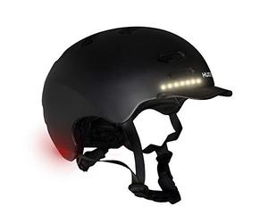 Hudora, casco da skater, per ragazzi e adulti, taglia M, con luce a LED, casco da bicicletta con luce lampeggiante per auto e adattamento della misura, nero, M (55-58 cm)