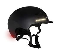 Hudora, casco da skater, per ragazzi e adulti, taglia S, con luce a LED, casco da bicicletta con luce lampeggiante per auto e regolazione su misura, nero, S (53-55 cm)