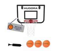 HUDORA Mini set da basket per interni - set con 3 palloni e pompa - canestro da basket per camera/ufficio - anello con molla e tabellone in PVC - con supporto per porta - per camerette o appartamenti