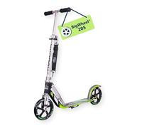 HUDORA Monopattino BigWheel 205 - in alluminio resistente - Monopattino pieghevole regolabile con cavalletto - sportivo per bambini e adulti fino a 100 kg - grigio/verde