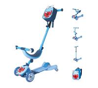 HUDORA Monopattino per bambini 4-in-1 con look mostro - triciclo cavalcabile e monopattino - ruote a LED e zaino - altezza regolabile - da 12 mesi - modalità seduta e guida - per bambini e bambine