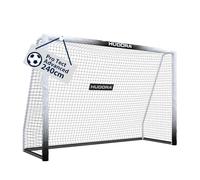 HUDORA Porta da calcio Pro Tect 240 Advanced - Porta da esterno con rete e rivestimento per bambini/adulti - Facile da montare in giardino - Porta con chiusure a strappo e cerniere - Bianco