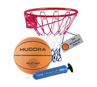 HUDORA Set da basket Slam It - Set da basket con canestro, palla misura 7 e pompa a mano - canestro da basket robusto per interni ed esterni - palla da basket in gomma per bambini e adulti