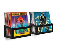 Hudson Hi-Fi Supporto per Display da 25 Album con Supporto per Dischi in Vinile per Montaggio a Parete - Nero Satinato - Confezione da Due
