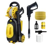 Hudson Idropulitrice Alta Pressione 1500 W, Pressione Max. 80 Bar, Portata 360 l/h, Autoadescante, Pompa in Alluminio, Tubo da 5 m, Pulitore per Casa, Giardino e Auto (Giallo)