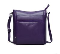 Hudson & James Borsa a tracolla da donna in vera pelle, leggera, con tracolla regolabile e tasche organizer, elegante borsa a tracolla per viaggi, lavoro e uso quotidiano, Viola