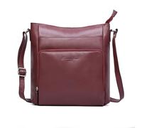 Hudson & James Borsa a tracolla da donna in vera pelle, leggera, con tracolla regolabile e tasche organizer, elegante borsa a tracolla per viaggi, lavoro e uso quotidiano, Borgogna