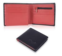Hudson & James Designer London, portafoglio da uomo in vera pelle, con porta carte di credito, con protezione RFID e blocco carte senza contatto, con confezione regalo, Nero Carbonio / Rosso, M