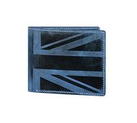Hudson & James Designer London - Portafoglio da uomo in vera pelle invecchiata con tasca portamonete con cerniera, porta carte di credito, borsa a due ante con bandiera del Regno Unito, Blu, M, Casual