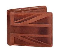 Hudson & James Designer London - Portafoglio da uomo in vera pelle invecchiata con tasca portamonete con cerniera, porta carte di credito, borsa a due ante con bandiera del Regno Unito, Tan Crunch, M,
