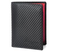 Hudson & James Portafogli da uomo in pelle di carbonio con blocco RFID, portafogli da uomo con porta carte, finestra d'identità, tasca portamonete, scomparti per banconote, portafoglio verticale a tre
