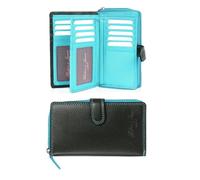 Hudson & James Portafoglio da donna in vera pelle, con chiusura a zip, portamonete, Turchese, M, Minimalista