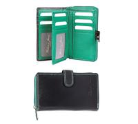 Hudson & James Portafoglio da donna in vera pelle, con chiusura a zip, portamonete, Verde bottiglia, M, Minimalista
