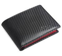 Hudson & James Portafoglio da uomo in vera pelle con blocco RFID, con porta carte, scomparti per banconote, tasca portamonete, portafogli minimalisti da uomo con confezione regalo, Rosso, M