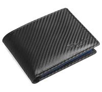 Hudson & James Portafoglio da uomo in vera pelle con blocco RFID, con porta carte, scomparti per banconote, tasca portamonete, portafogli minimalisti da uomo con confezione regalo, Blu, M, Minimalista