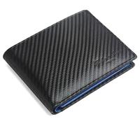 Hudson & James Portafoglio da uomo in vera pelle con blocco RFID, con porta carte, scomparti per banconote, tasca portamonete, portafogli minimalisti da uomo con confezione regalo, Blu, M, Minimalista