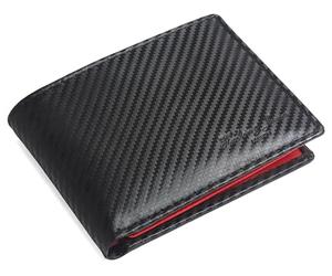 Hudson & James Portafoglio da uomo in vera pelle con blocco RFID, con porta carte, scomparti per banconote, tasca portamonete, portafogli minimalisti da uomo con confezione regalo, Rosso, M