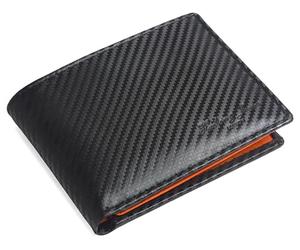 Hudson & James Portafoglio da uomo in vera pelle con blocco RFID, con porta carte, scomparti per banconote, tasca portamonete, portafogli minimalisti da uomo con confezione regalo, Arancione, M