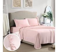 Hudson & Main - Set di lenzuola ultra morbide ed eleganti con orlo increspato da 5 cm su lenzuolo e federe. Resistente alle pieghe, resistente allo sbiadimento, con tasca profonda, set di 4 pezzi in